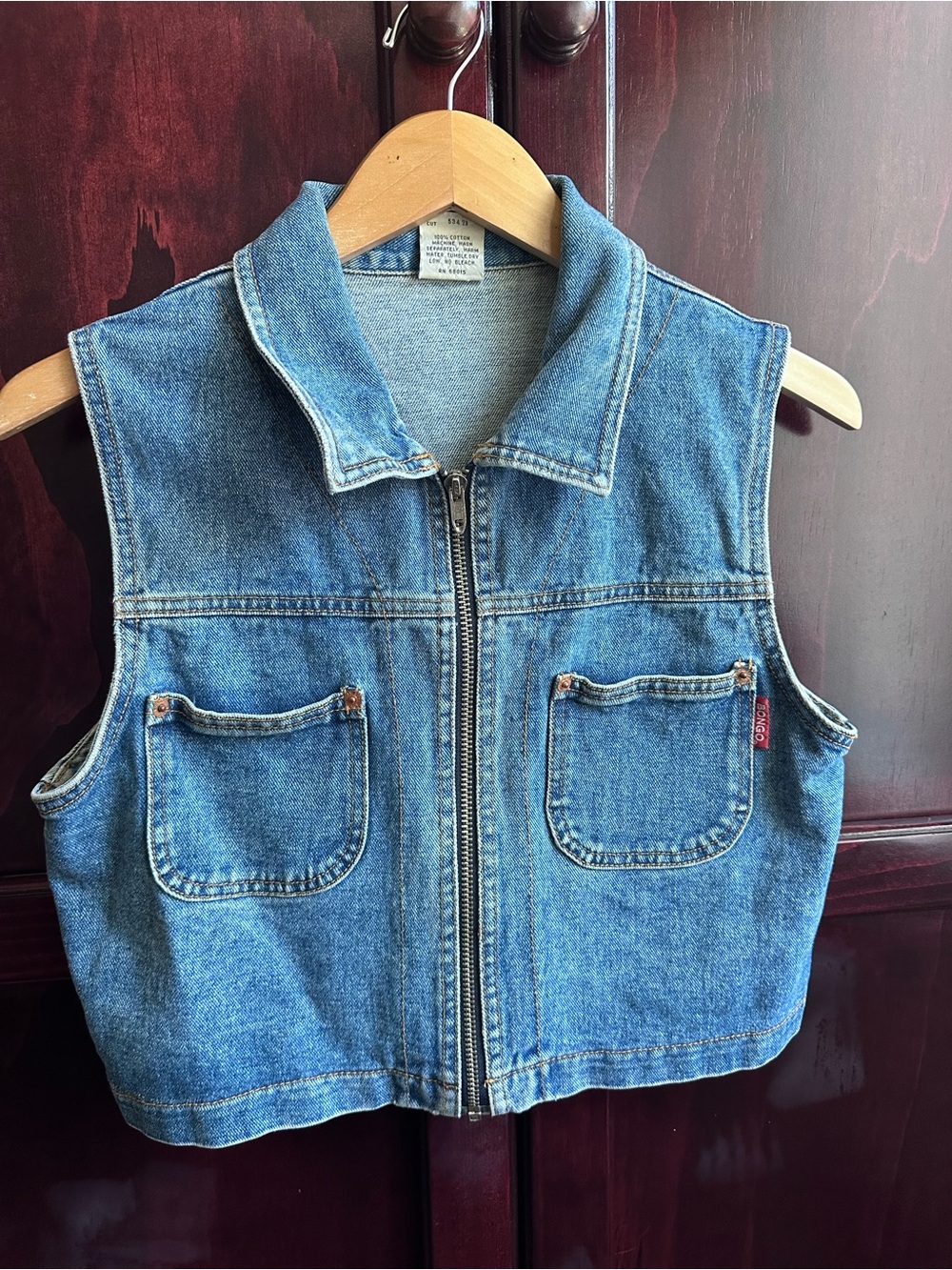 Vintage BONGO Blue Denim Sleeveless Zip-Front Vest